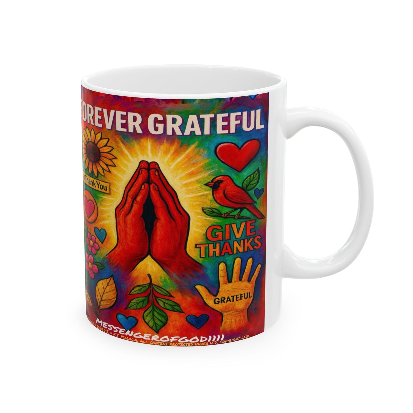 Grateful Heart Ceramic Mug | Thank You Gift | Colorful Coffee Cup | Inspirational Drinkware | Fall Decor, Autumn, Gratitude