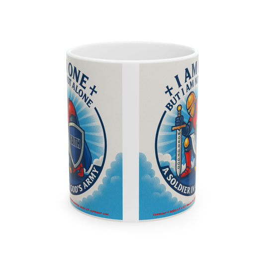 I Am One - Soldier in God’s Army (Red, White & Blue) Ceramic Coffee Mug (Blue & Red)
