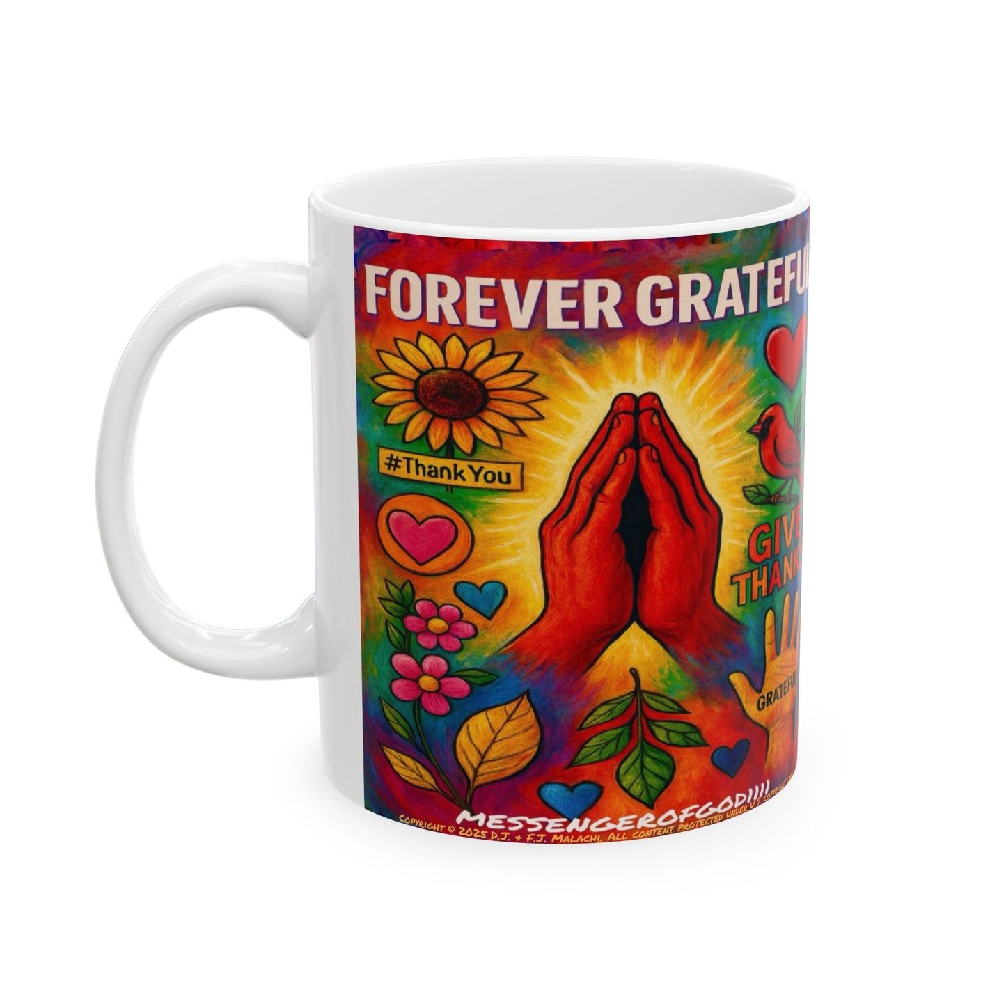 Grateful Heart Ceramic Mug | Thank You Gift | Colorful Coffee Cup | Inspirational Drinkware | Fall Decor, Autumn, Gratitude