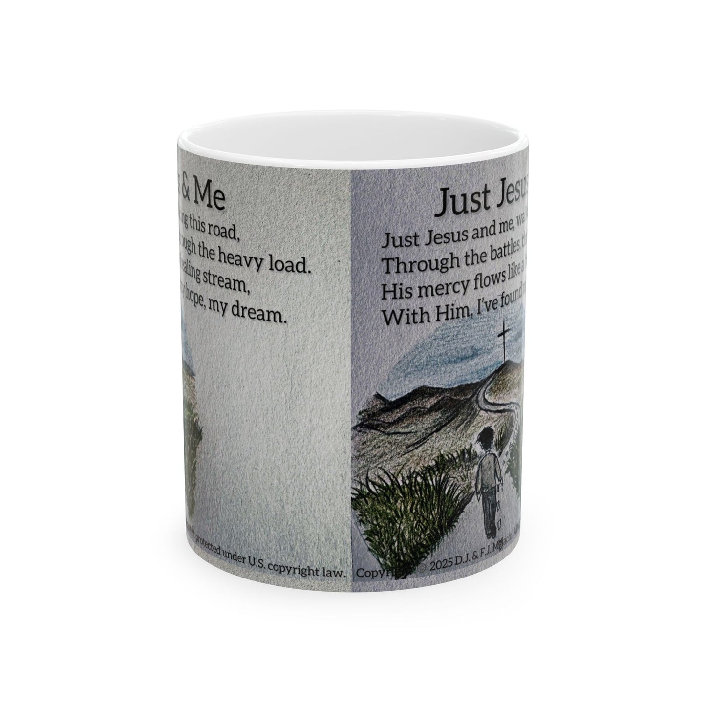 Inspirational Ceramic Mug, Coffee Mug, Gift for Believers, Spiritual Motivation, Just Jesus and Me Design, Faith-Based Home Decor