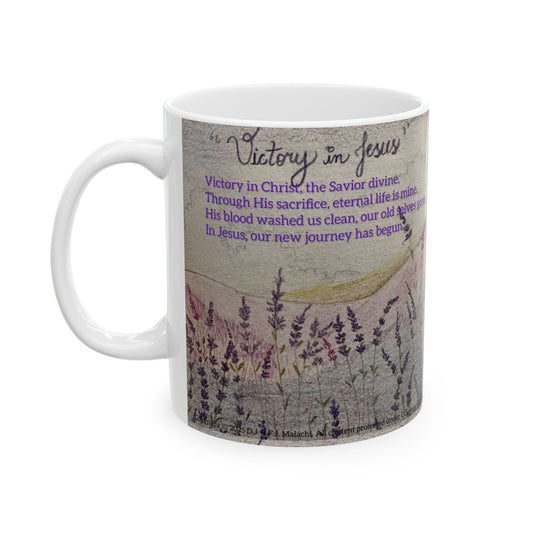 Inspirational Ceramic Mug for Coffee Lovers, Purple Text Art, Victory in Christ Gifts, Religious Home Decor, Comfort Gifts, [...]