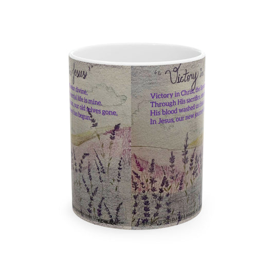 Inspirational Ceramic Mug for Coffee Lovers, Purple Text Art, Victory in Christ Gifts, Religious Home Decor, Comfort Gifts, [...]